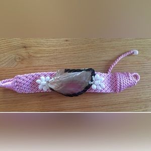 VTG Rope Braided Woven Belt With Seashells And Beads Light Pink EUC. 80’s 90’s